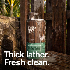 Every Man Jack back label with ingredients and directions for easy use and transparency