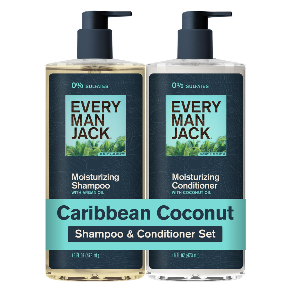 Every Man Jack front packaging showing two bottles and coconut scent benefit