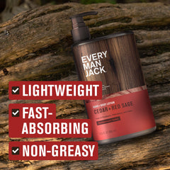 Every Man Jack bottle next to hand showing real size and portability
