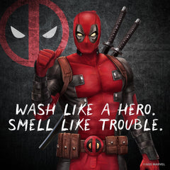 Every Man Jack Deadpool back label close-up listing ingredients and benefits