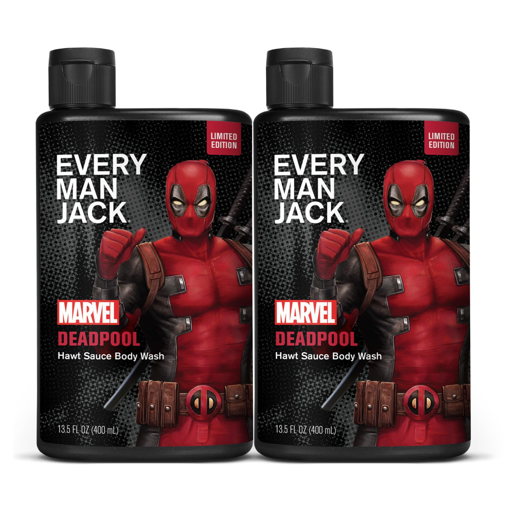 Every Man Jack Deadpool front packaging shows bold branded bottle and scent