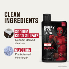 Every Man Jack Deadpool foam texture close-up showing rich lather and cleansing