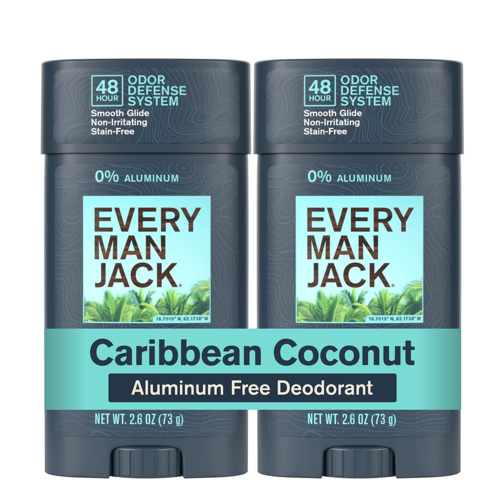 Every Man Jack front packaging showing coconut scent and two-pack convenience