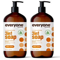 everyone cedar citrus front packaging showing two 32 oz bottles and benefits