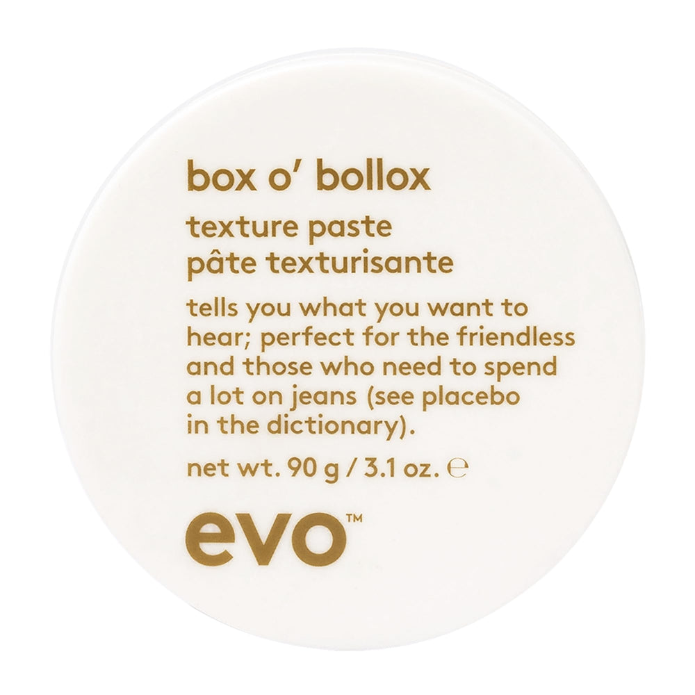 EVO Box O' Bollox front packaging showing label and 3.1 oz size benefit