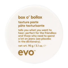 EVO Box O' Bollox front packaging showing label and 3.1 oz size benefit