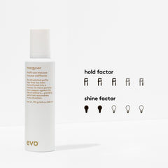 EVO Macgyver foam texture dispensed on palm illustrating lightweight, airy hold