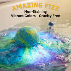 EvolutionUSA child enjoying bath with planet bath bomb, engaging imagination