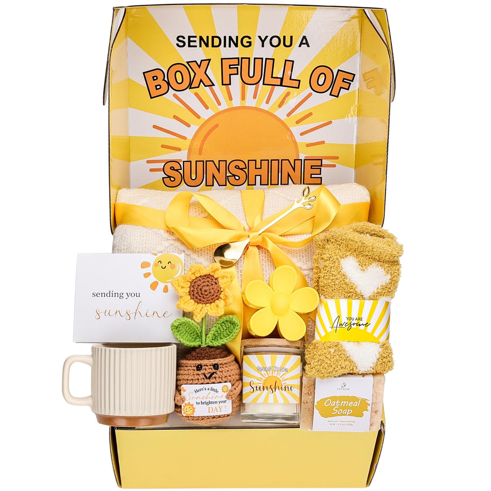 EXTALOW gift box front packaging showing cheerful sunflower design and contents