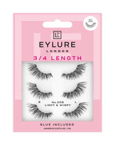 Eylure Fluttery Light 008 front packaging showing lashes and glue, easy selection benefit