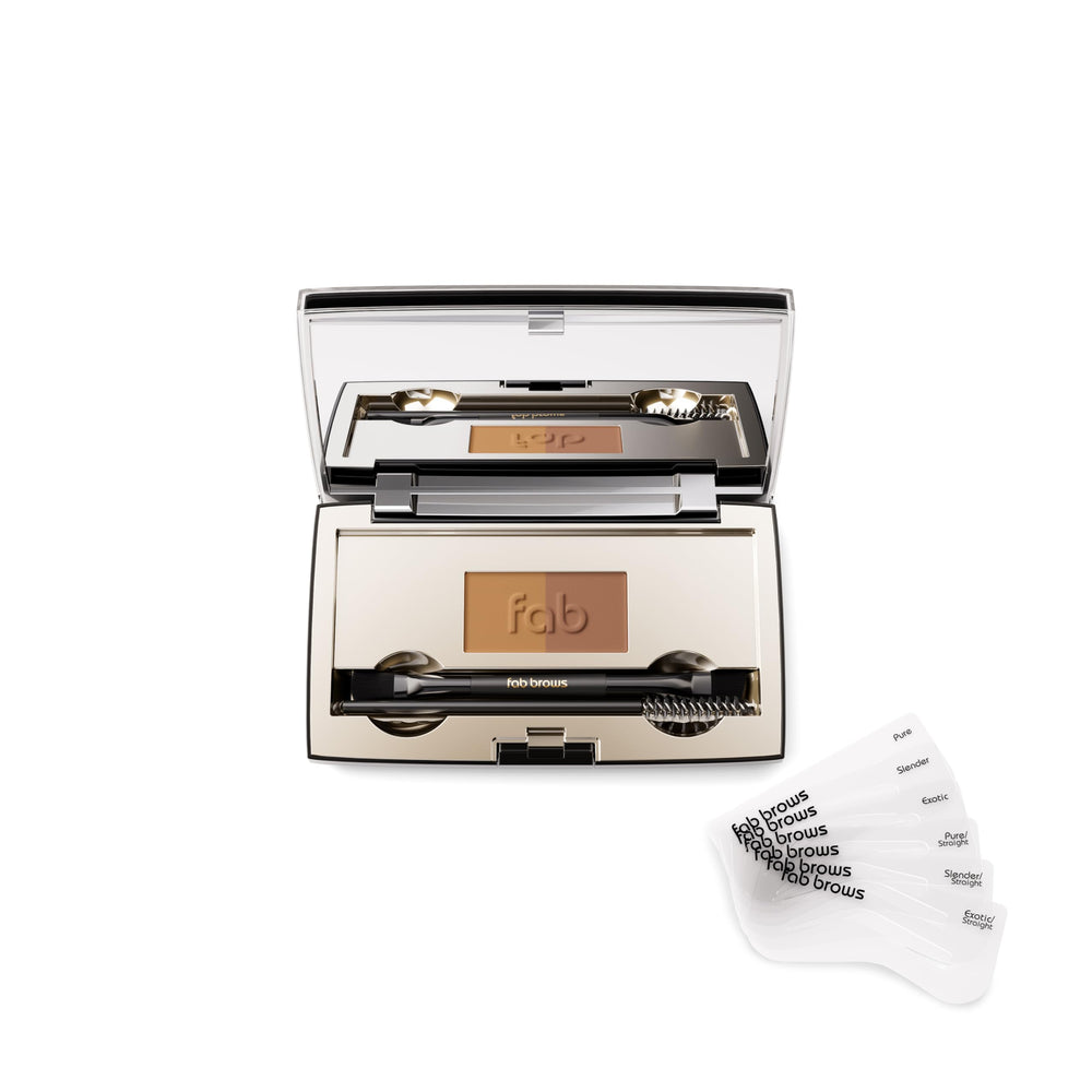 Fab Brows compact open showing powders and mirror, ideal for quick touch-ups