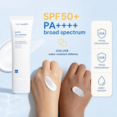 Face Republic applying sun essence to hand for quick-absorbing benefit