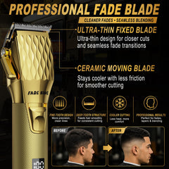 FADEKING blade close-up highlighting thin fade blade and sharp edge for precise fades