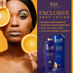 FAIR & WHITE lotion dispensed on palm highlighting lightweight texture and absorbency