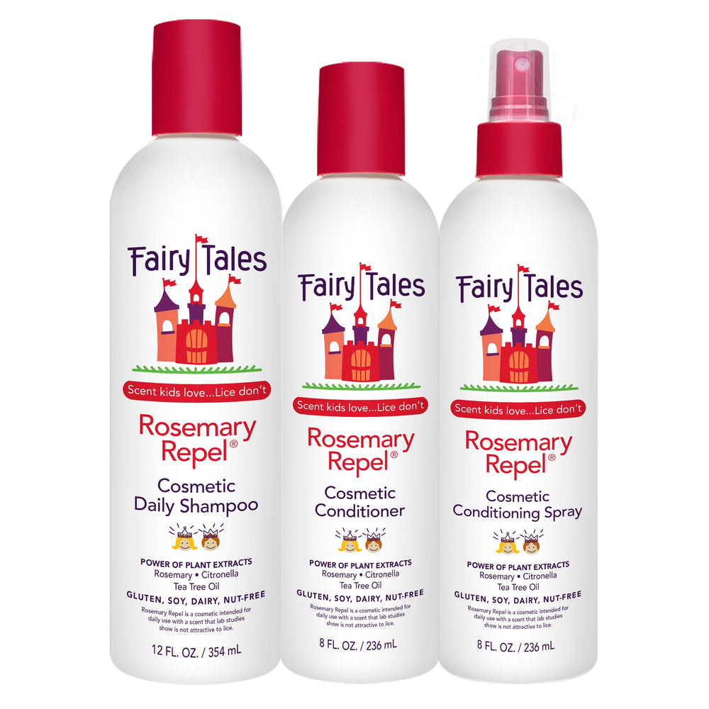 Fairy Tales trio front packaging showing all three products and easy routine