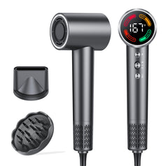 FAMOO hair dryer front view showing compact design and ergonomic handle for comfortable styling