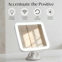 Fancii LED edge lights on to show daylight illumination for accurate makeup