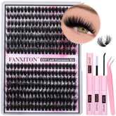 FANXITON front packaging showing full lash clusters kit and included tools for convenience