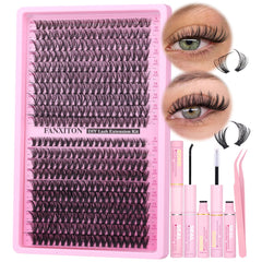 FANXITON front packaging showing full lash clusters kit and easy DIY benefit