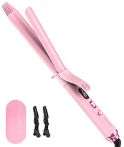 FARERY front view of pink curling iron showing sleek ergonomic handle and barrel benefit