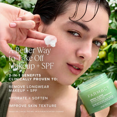 Farmacy Green Clean balm on fingertips demonstrating easy application and gentle removal