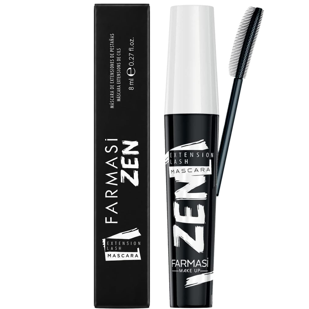 Farmasi Zen Extension Lash Mascara front packaging showing blackest black intensity