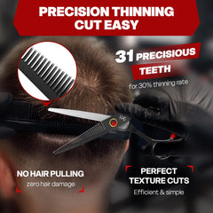 Fcoget thinning shear teeth detail showing 31-tooth serrations for smooth blending