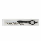 Feather black handle front view showing sleek design and precision control