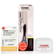 Feather ergonomic black handle front packaging showing kit benefits