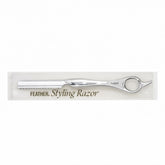 Feather silver handle front view showing sleek professional design and balance