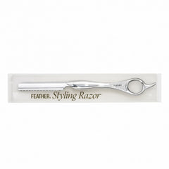 Feather silver handle front view showing sleek professional design and balance
