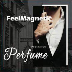 FeelMagnetic label detail highlighting brand, pheromone note and confidence benefit