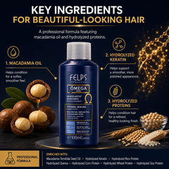 Felps Professional before and after hair showing reduced frizz and shine