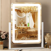 FENNIO front view of white vanity mirror showing LED lighting and rounded corners for space-saving