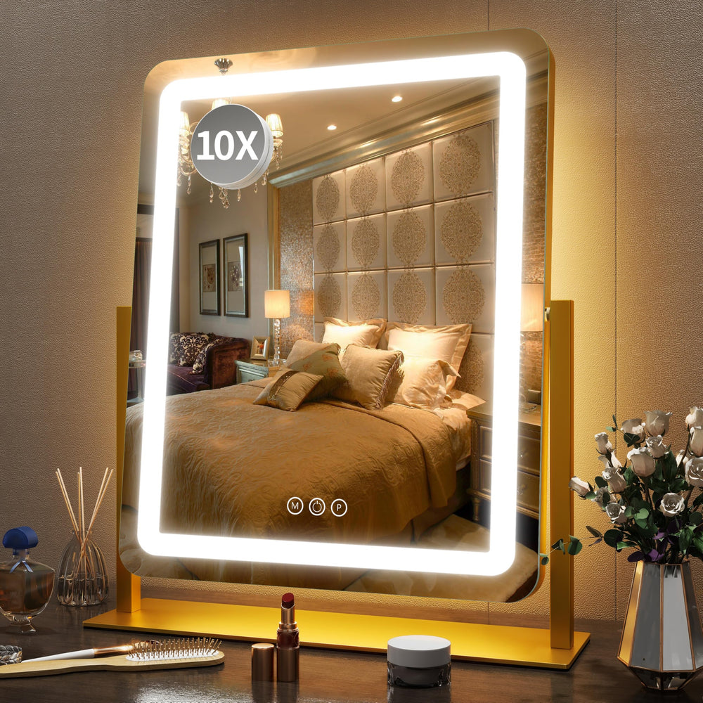 FENNIO gold front view showing full 22-inch reflective surface and sleek frame benefit clarity
