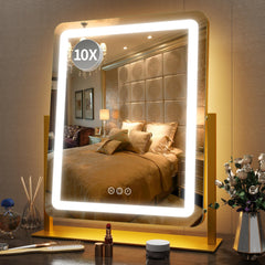 FENNIO gold front view showing full 22-inch reflective surface and sleek frame benefit clarity