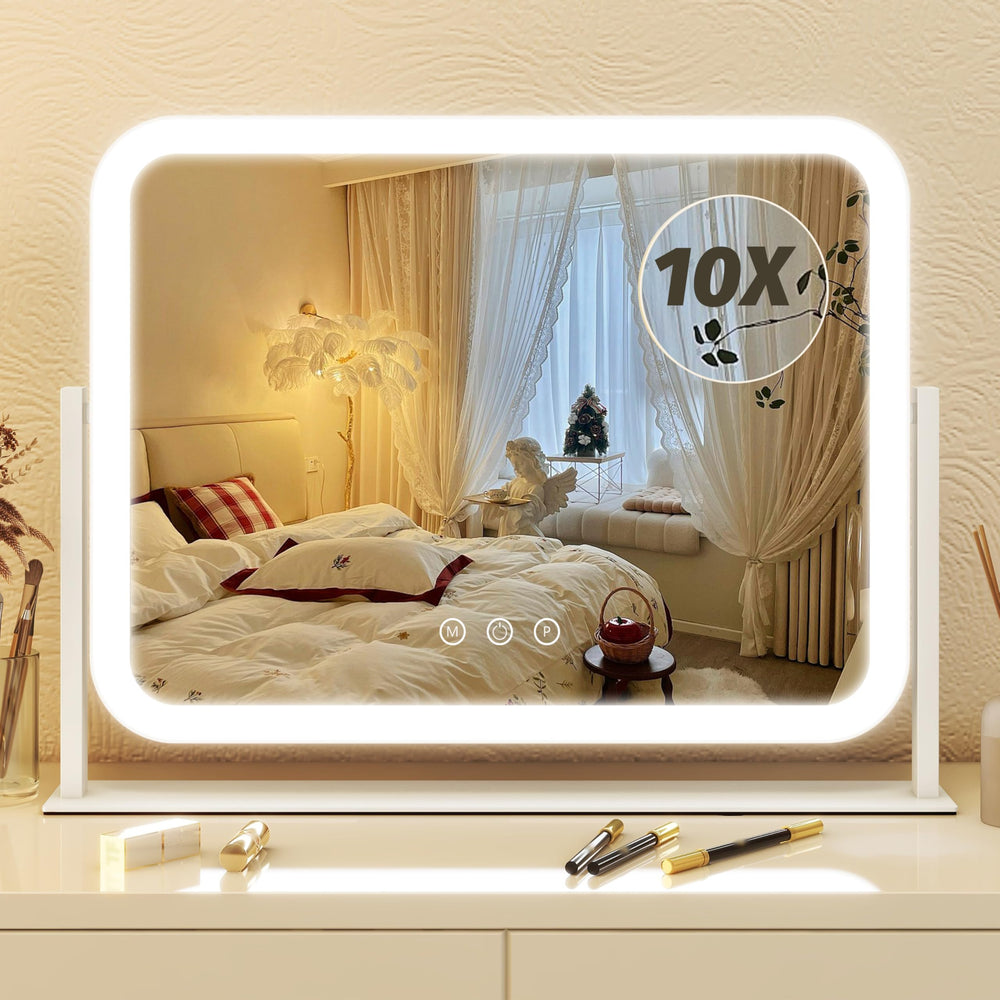 FENNIO front view of lighted vanity mirror showing clear reflection and compact size benefit