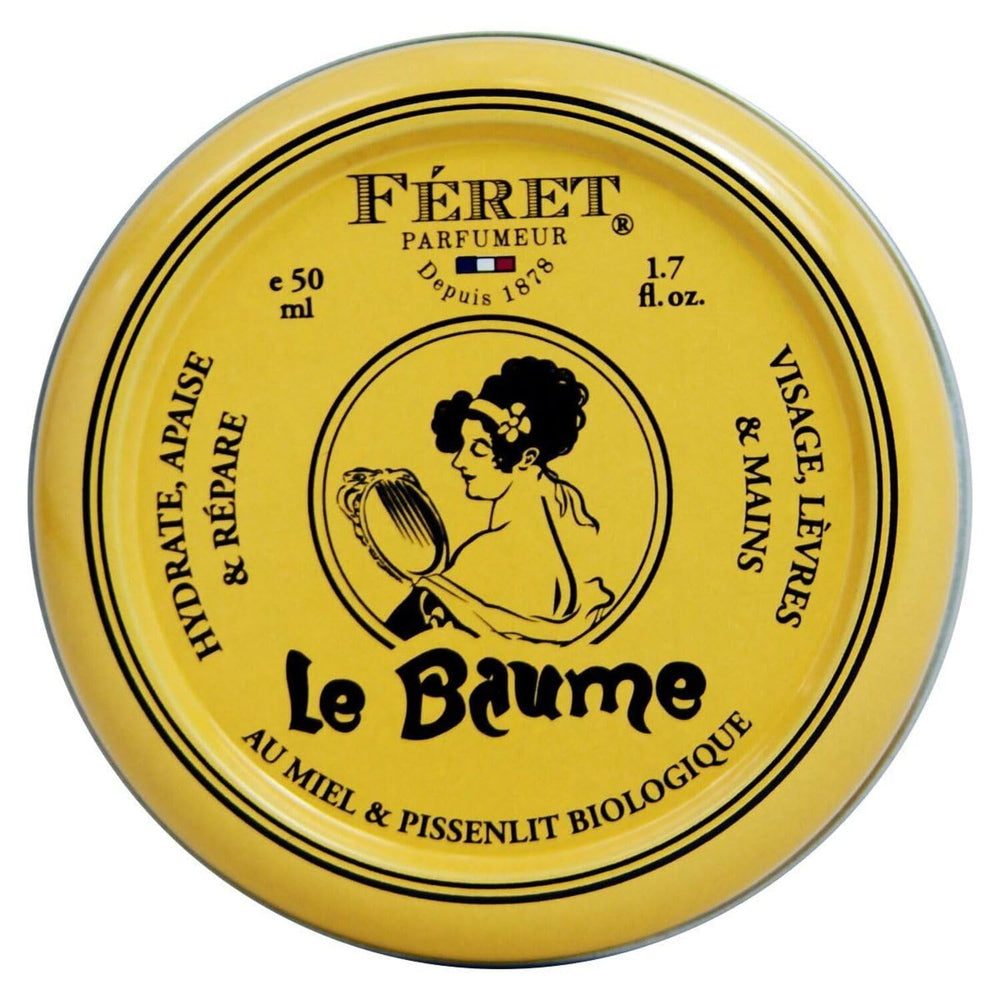 Feret Parfumeur front tin showing elegant rose-poudré packaging and portability