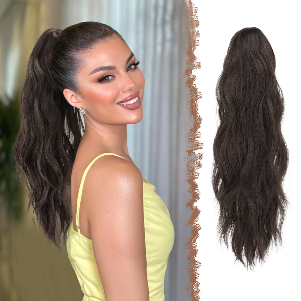 FESHFEN dark brown front view showing full wavy length and natural look