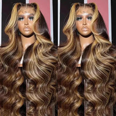 FFEGG honey blonde front view showing natural hairline and full waves benefit realistic appearance