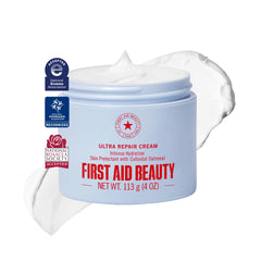 First Aid Beauty Ultra Repair Cream whipped texture close-up demonstrating fast absorption