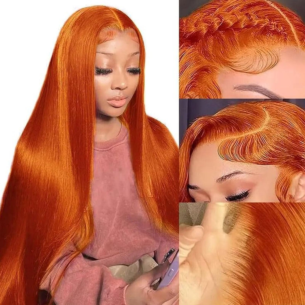 Fiumer front view of ginger 13x4 wig showing natural hairline benefit