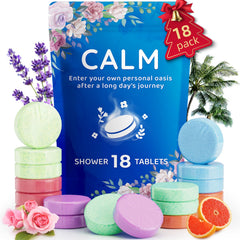 Fizzgarden front packaging showing 18 aromatherapy shower steamers and variety benefits