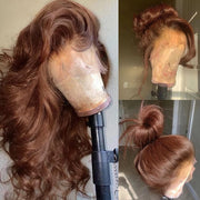 FKFO front view of chocolate brown lace front wig showing natural hairline and ready-to-wear benefit