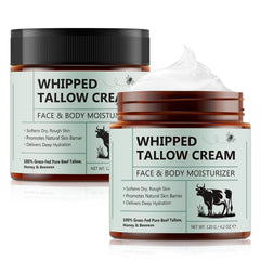 FlameBeauty front jar showing whipped beef tallow for deep hydration
