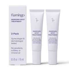 Flamingo front packaging showing bottle and 2-pack benefit