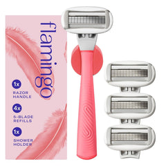 Flamingo handle front view showing ergonomic grip and stable balance for safer shaving