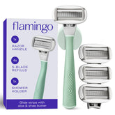 Flamingo handle front view showing balanced grip for stable shaving