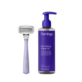 Flamingo razor front packaging showing product and benefits