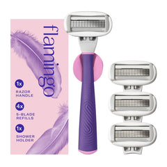 Flamingo razor handle front view showing ergonomic balance and control